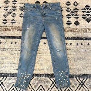 Zara Blue Skinny Jeans with Pearl Details